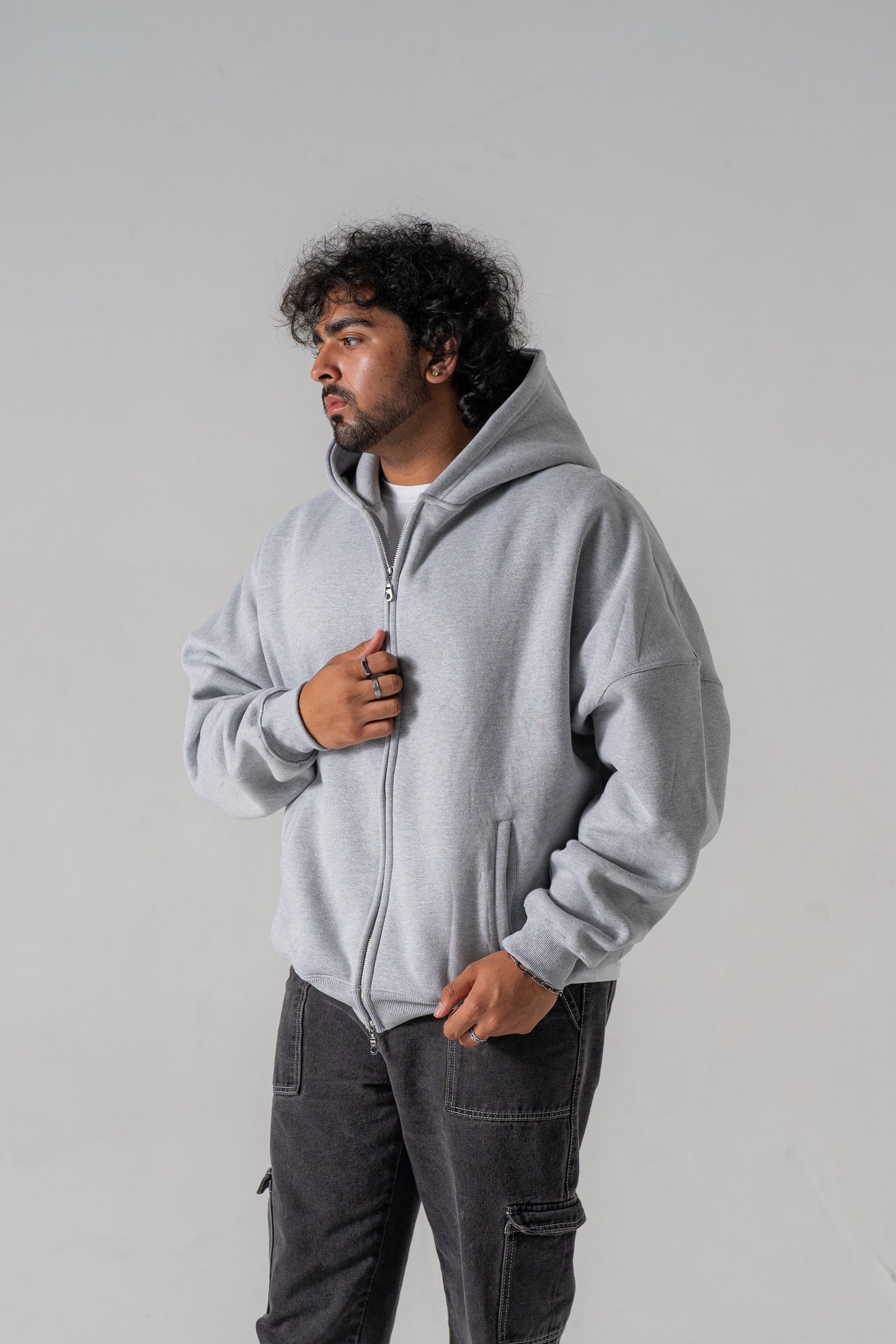 Grey Oversized Zip-Up Hoodie