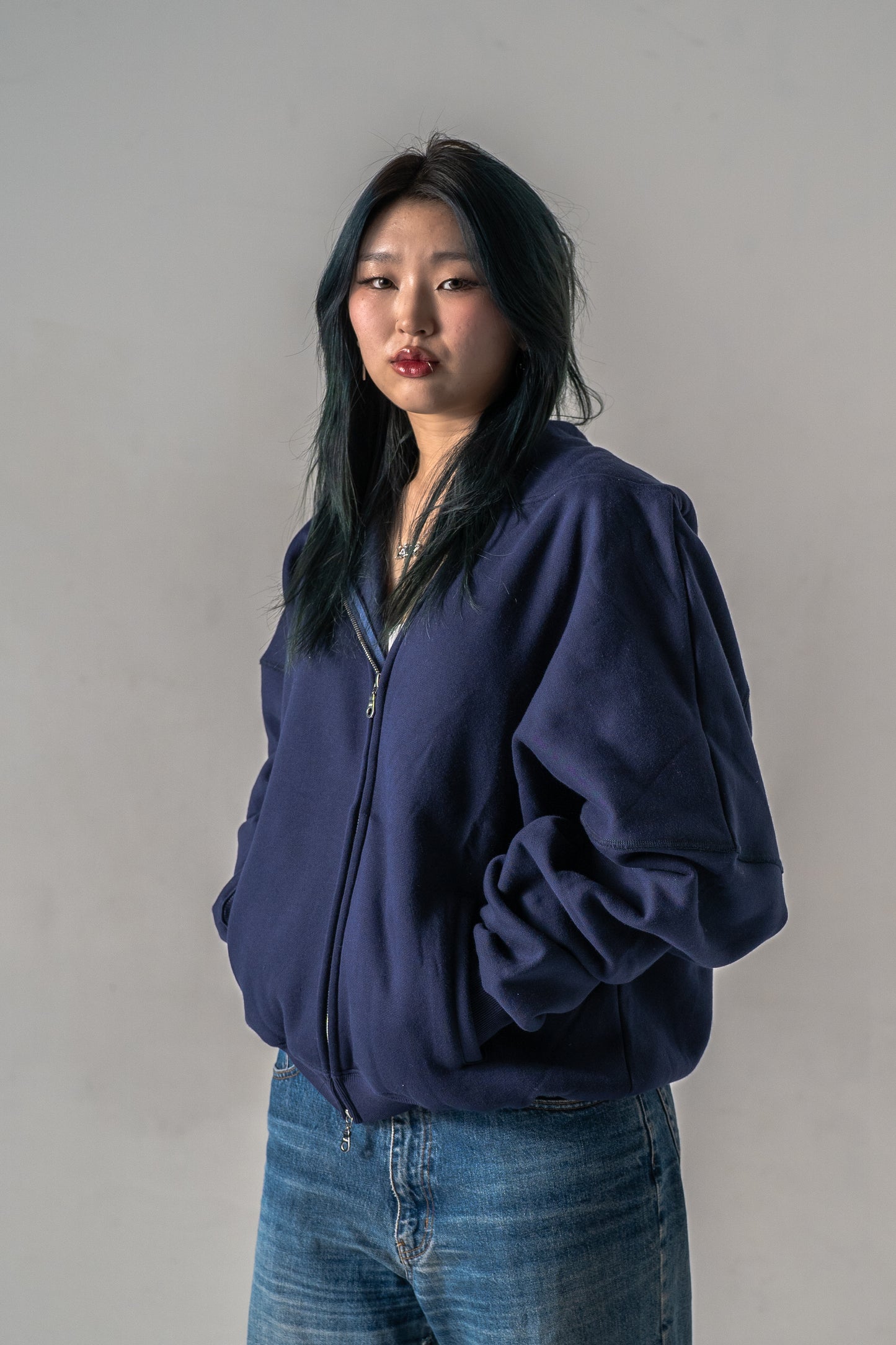 Navy Oversized Zip-Up Hoodie