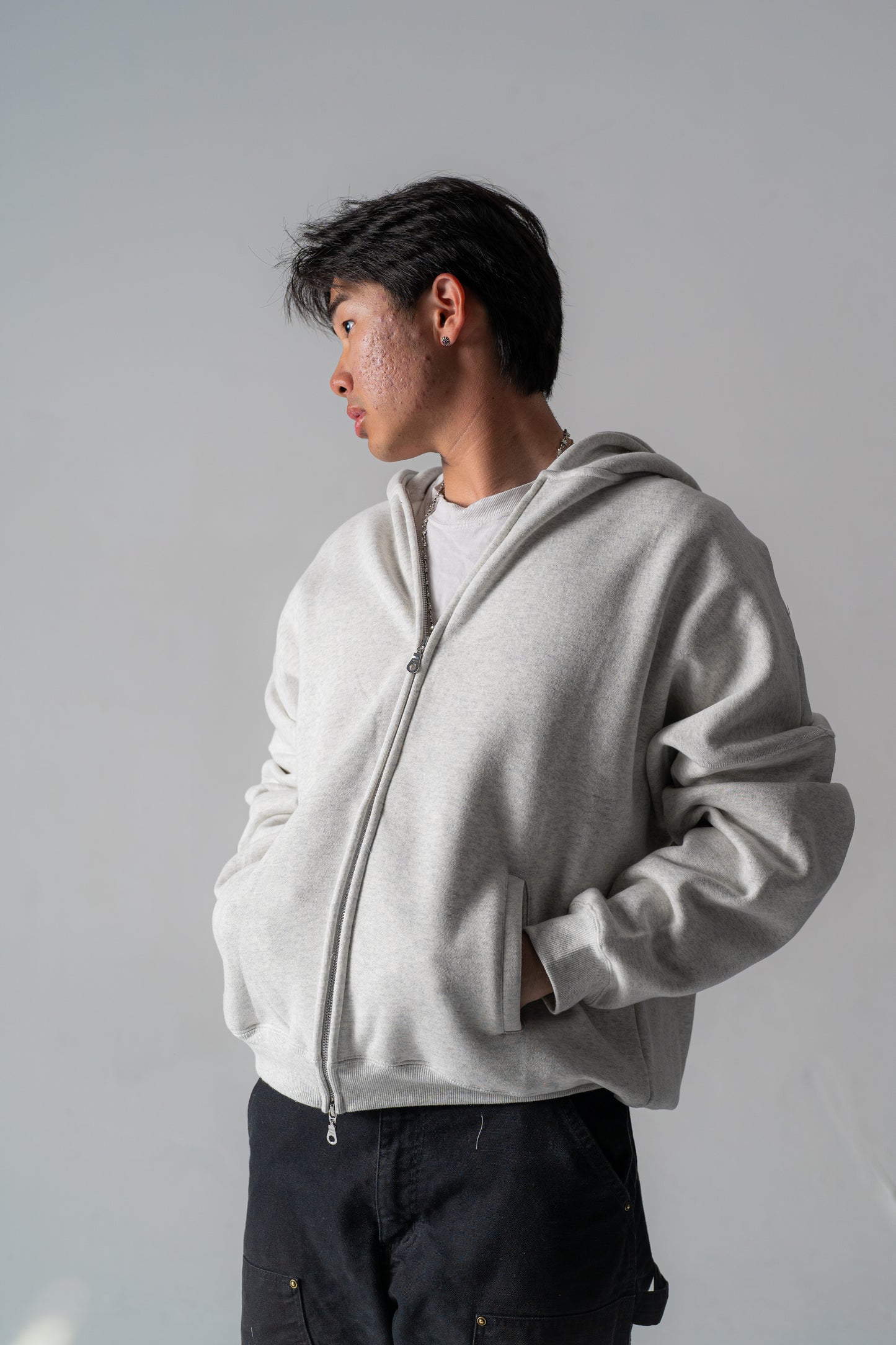White Oversized Zip-Up Hoodie