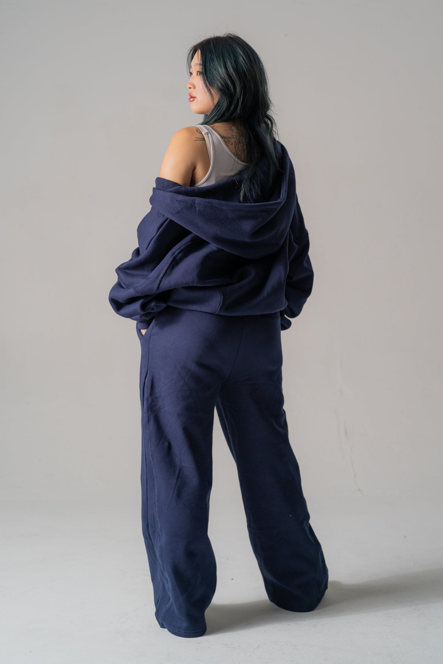 Navy Wide-Leg Sweatpants